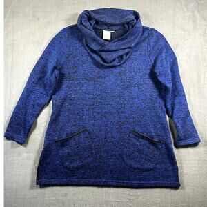 A la Carte Women's XL Blue Cowl Neck Tunic Sweater Long Sleeve Pullover